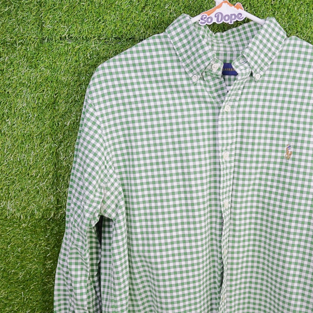 Ralph Lauren Button Down Shirt Green Gingham Plaid Men Size L